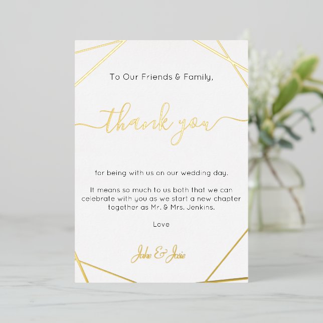 Gold Wedding geometrc thank you Table Card (Standing Front)