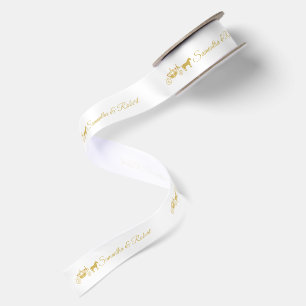 Gold Wedding Horse Carriage and Gold Typography Satin Ribbon
