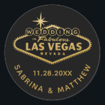 Gold Wedding in Vegas Sign Favour Label<br><div class="desc">Wedding in Fabulous Las Vegas Sign in faux gold and black favour sticker labels or envelope seals for your Vegas destination wedding or Vegas theme wedding, bridal shower, bachelorette party, or bachelor party. Great for Vegas Theme showers and announcements or add to your save the date and invitation envelopes. Click...</div>