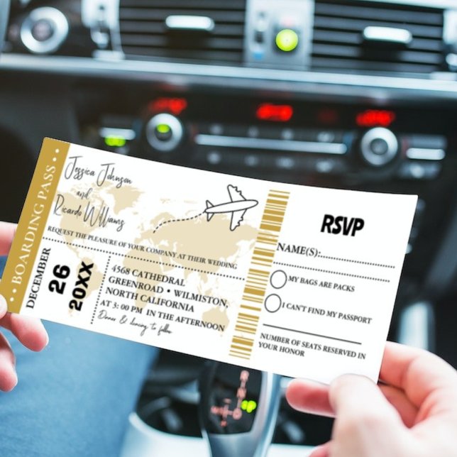 Gold Wedding invitation Boarding pass ticket (Creator Uploaded)