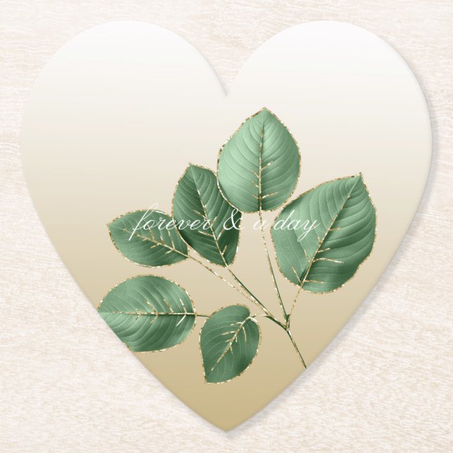 Gold Wedding Leaves Paper Coaster (Front)