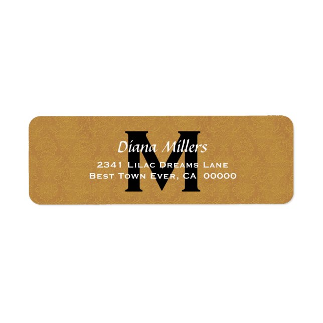 Gold Wedding Monogram Address Label V8 Return Address Label (Front)