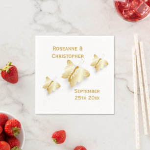 Gold Wedding Napkins Butterflies Design