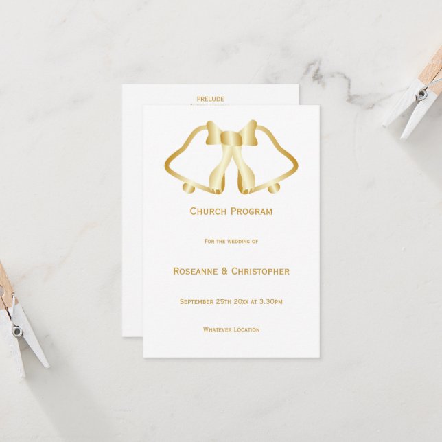 Gold Wedding Program Bells And Ribbon (Front/Back In Situ)