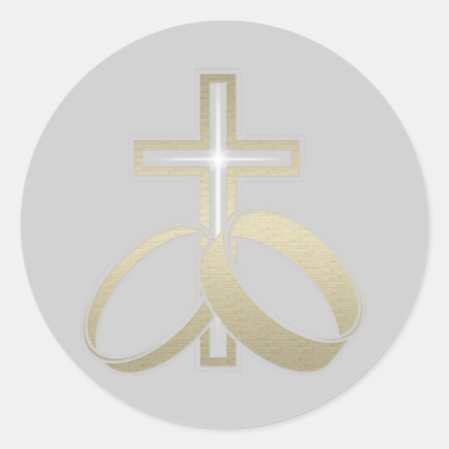 Gold Wedding Rings and Cross Gifts Classic Round Sticker (Front)