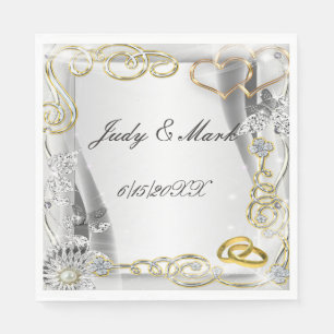 Gold Wedding Rings And Hearts Paper Napkins