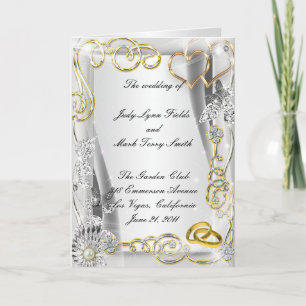 Gold Wedding Rings And Hearts Program Card