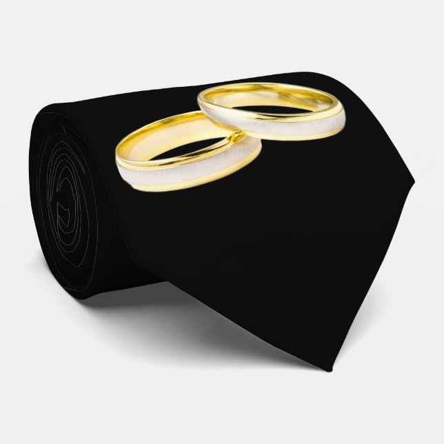 Gold Wedding Rings on Black Tie (Rolled)