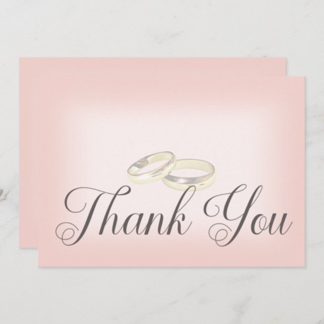 Gold Wedding Rings on Blush Wedding Thank You Card (Front/Back)