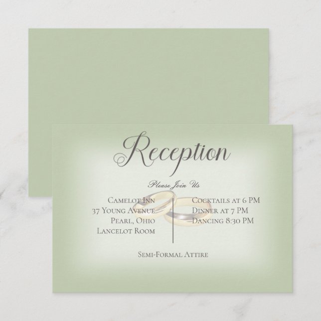Gold Wedding Rings on Sage Wedding Reception  Enclosure Card (Front/Back)