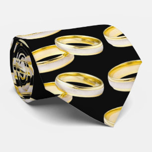 Gold Wedding Rings Pattern on Black Tie