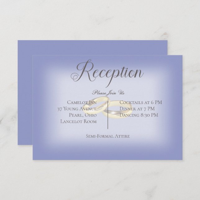 Gold Wedding Rings Periwinkle Reception Enclosure Card (Front/Back)
