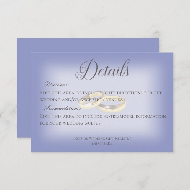 Gold Wedding Rings Periwinkle Wedding Details Enclosure Card (Front/Back)
