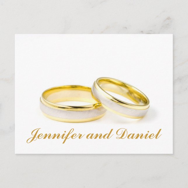 Gold Wedding Rings Save the Date Postcards (Front)