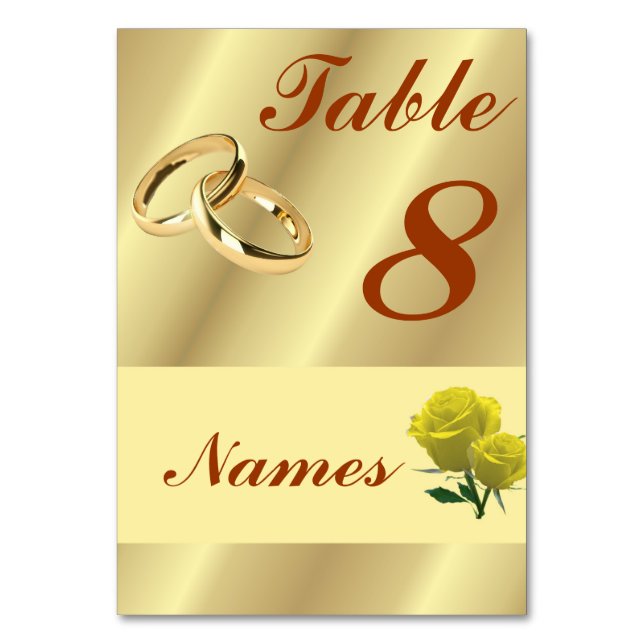 Gold wedding rings Table Number cards (Front)