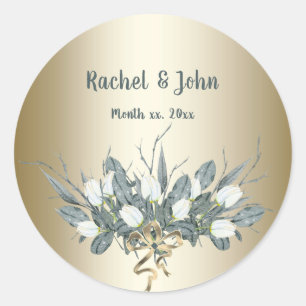 Gold Wedding Stickers with White Tulips