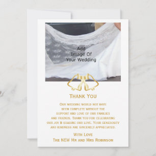 Gold Wedding Thank You Card Bells And Ribbon