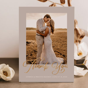 Gold Wedding Thank You Photo Card Minimal Script