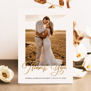 Gold Wedding Thank You Photo Card Minimal Script 