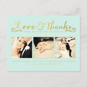 Gold Wedding Thank You Script Typography Photo Postcard