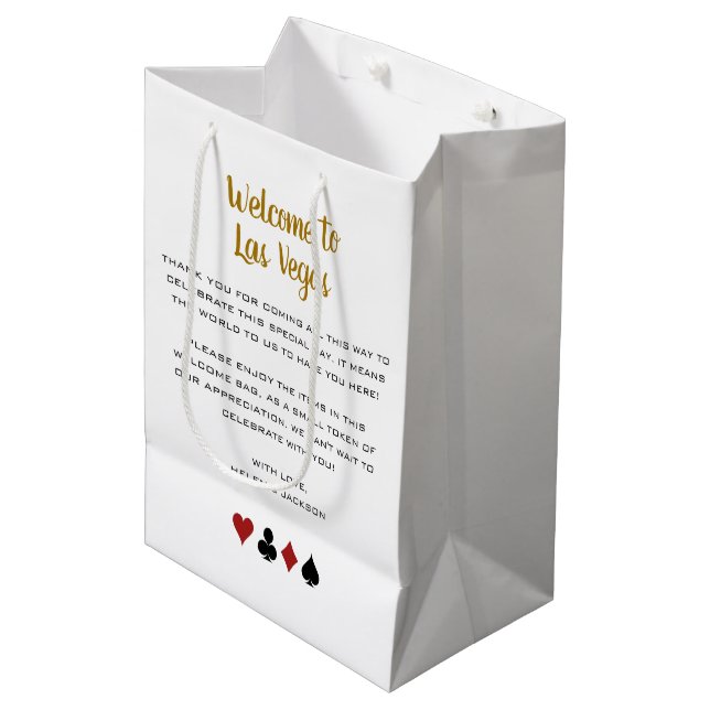 Gold Welcome to Las Vegas Wedding Welcome Medium Gift Bag (Front Angled)