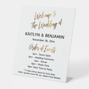 Gold Welcome Wedding Timeline Order of Events Sign