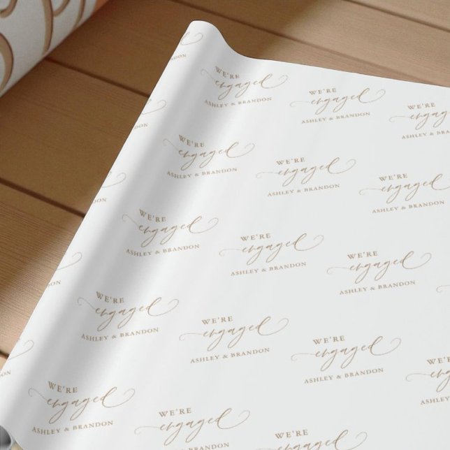 Gold We're Engaged Elegant Engagement Party Wrapping Paper (Creator Uploaded)