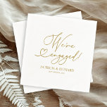 Gold We're Engaged Engagement Party Napkins<br><div class="desc">Make your engagement party unforgettable with this modern calligraphy suite featuring a beautiful gold calligraphy font. The design can be customised to fit your specific needs and preferences. Please reach out if you require any colour changes, design modifications, or additional items. PLEASE NOTE: For assistance on orders, shipping, product information,...</div>