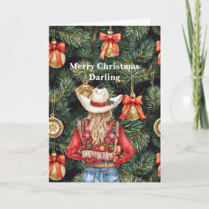 Gold Western Blond Cowgirl Christmas  Card