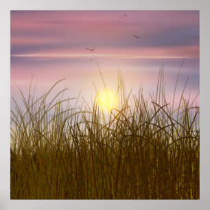 Gold Wheat Field Sunset sky Oil Painting Summer Poster