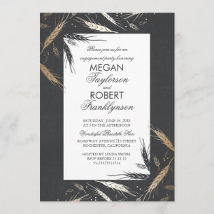 Gold Wheat Rustic Modern Fall Engagement Party Invitation