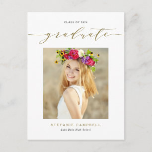 Gold Whimsical Script Class of 2023 Graduation Postcard