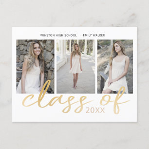 Gold Whimsical Script Photo Graduation Announcement Postcard