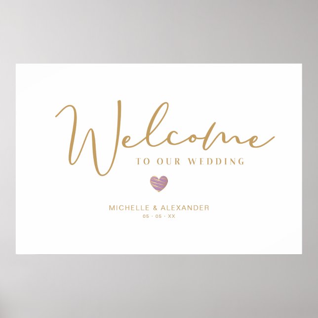 Gold Whimsical Welcome Guest Wedding Purple Heart Poster (Front)