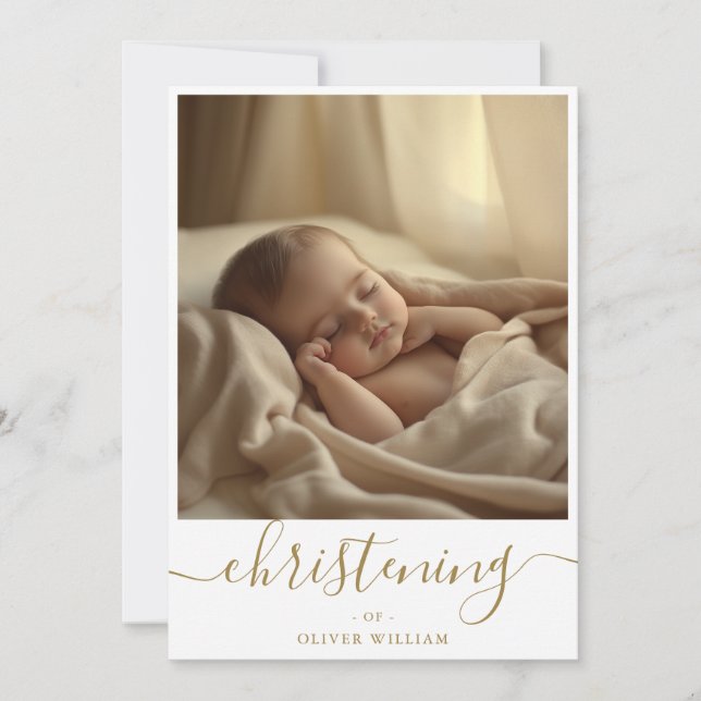 Gold Whimsy Script Gender Neutral Christening Invitation (Front)