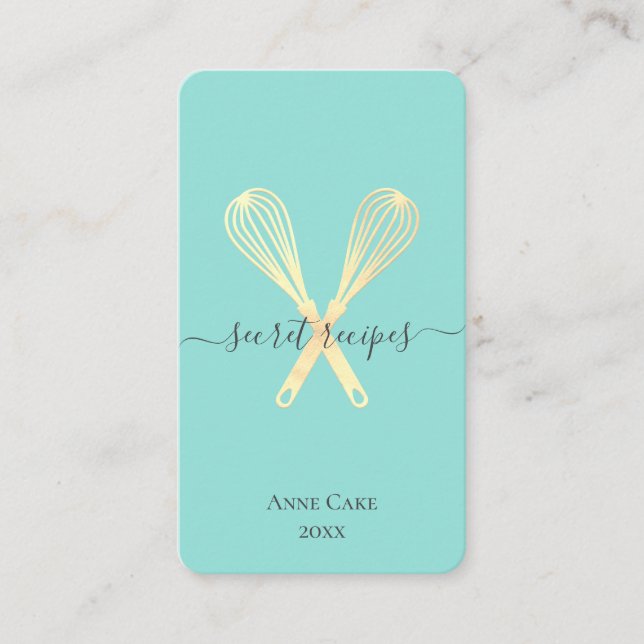 Gold Whisk Bakery Chef Caterer Editable Qr code Business Card (Front)