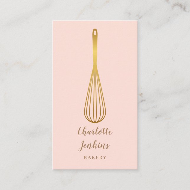 Gold Whisk Bakery Patisserie Blush Pink Business Card (Front)