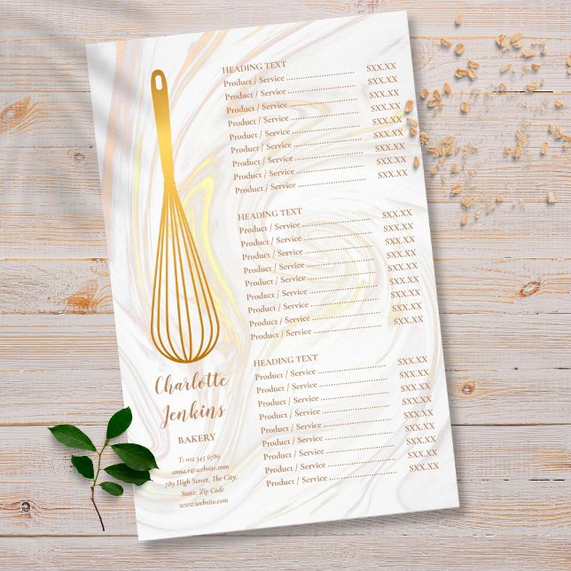 Gold Whisk Bakery Patisserie Marble Service Menu (Creator Uploaded)