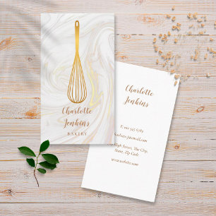 Gold Whisk Bakery Patisserie Marble Swirls Business Card