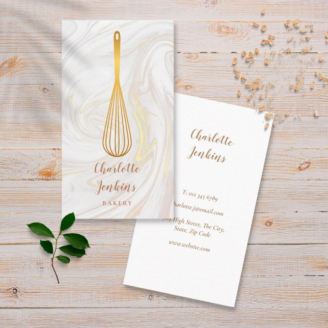 Gold Whisk Bakery Patisserie Marble Swirls Business Card (Creator Uploaded)
