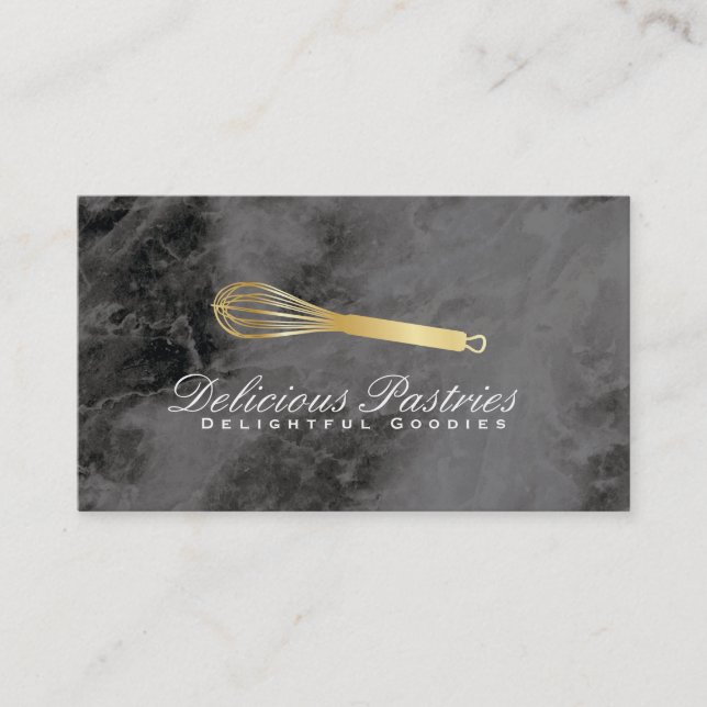 Gold Whisk | Culinary Master Black Marble Business Card (Front)