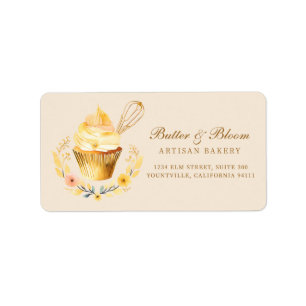 Gold Whisk & Cupcake, Baker Bakery Chef Caterer Label