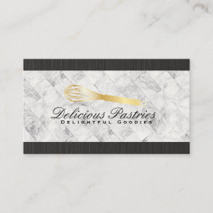 Gold Whisk Logo   Marble Background Business Card
