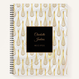 Gold Whisk Pattern Marble Swirls Recipe Notebook
