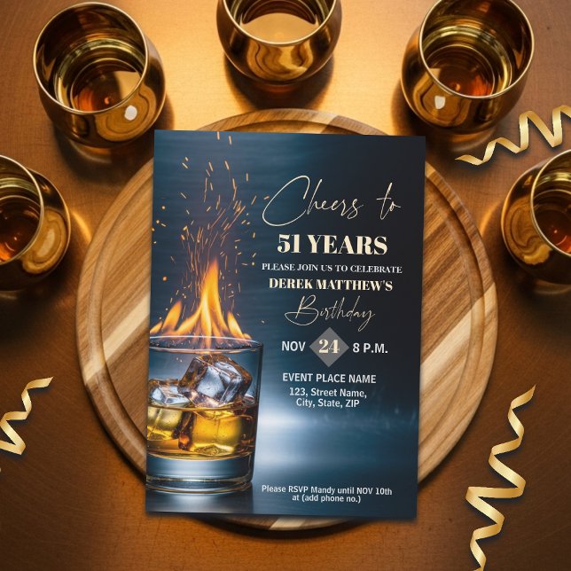 Gold Whiskey Theme Men 51st Birthday Party Invitation (Creator Uploaded)