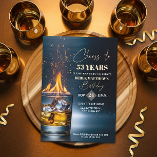 Gold Whiskey Theme Men 53rd Birthday Party Invitation