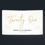 Gold & White | 21st Birthday Party Banner<br><div class="desc">This simple birthday banner design features stylish Gold lettering "Twenty One" on a white background. You can personalise the text. Matching 21st birthday invitation and party supplies are available at my shop BaraBomDesign.</div>