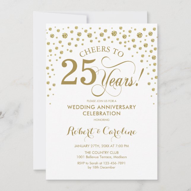 Gold White 25th Anniversary Celebration Invitation (Front)