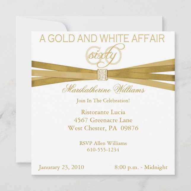 Gold & White 60th Birthday Party Invitations (Front)
