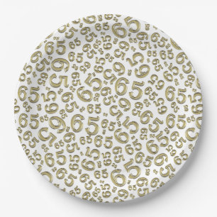  Gold/White 65th Random Number Pattern Paper Plate
